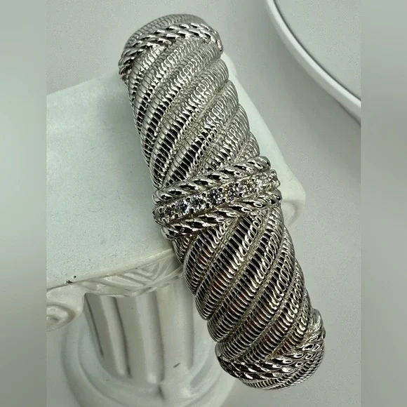 Vintage Judith Ripka Sterling Silver Cuff Bracelet with White Crystals 6.5” - Picture 12 of 12